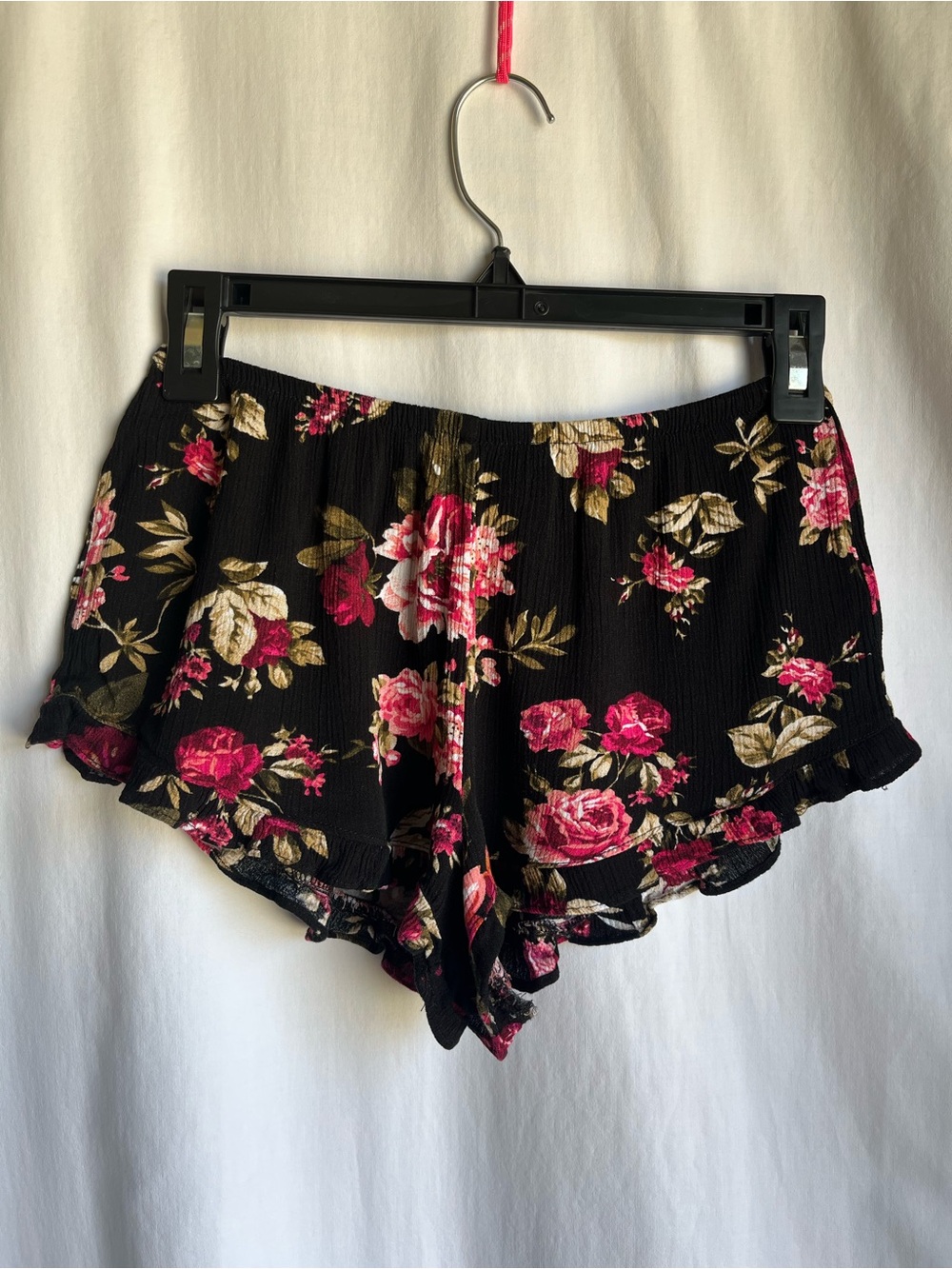 Ambiance Black Floral Ruffle Hem short Shorts small